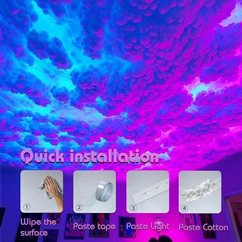 Neisouf USB 3D Cotton Thundercloud LED Light, DIY RGB+IC Chasing Ceiling Cloud Lights with APP and Remote Control for Kids Room Decor (Multicolor, 32.8ft) thumbnail 4