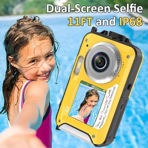 4K Digital Camera 16FT Underwater Camera with 32GB Card 64MP Autofocus Dual-Screen Selfie Waterproof Camera for Snorkeling Compact Floatable Point and Shoot Digital Camera 1250mAh Battery thumbnail 2