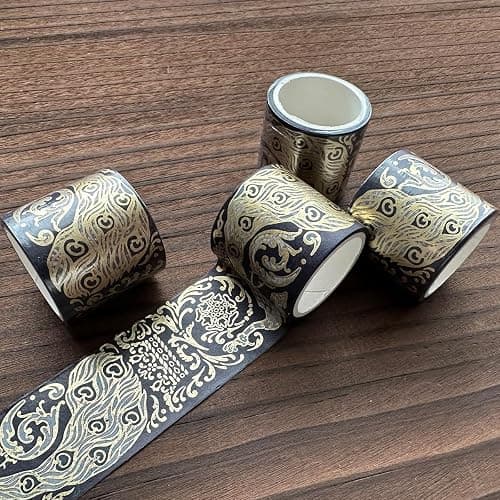 YUBX Vintage Washi Tape Set 6 Rolls Wide Retro Decorative Gold Foil Antique Patterns Masking Tapes for Arts, DIY Crafts, Journals, Planners, Scrapbook, Wrapping thumbnail 8