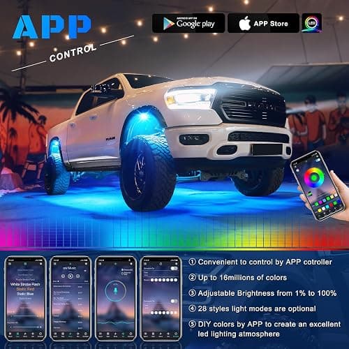 4 Pods RGB LED Rock Lights Kit with APP Control, Multi-Color 175° Beam Angle Car Underglow Lights for Trucks, Waterproof Music Mode, Neon Underbody Lights for Automotive Exterior Accessories thumbnail 3