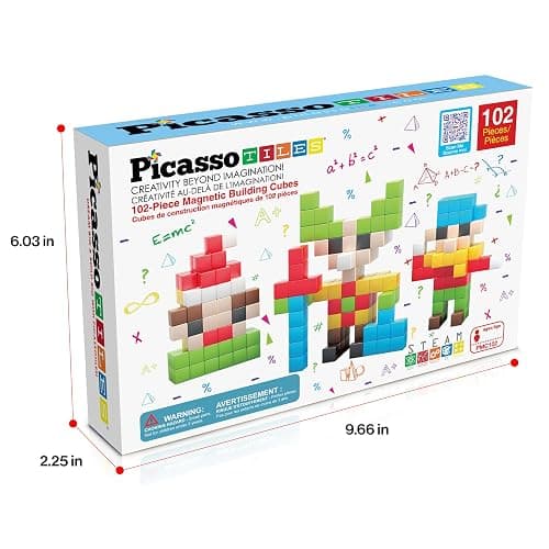 PicassoTiles 102 Piece Magnetic Cubes, 1 Inch STEM Building Set for Kids 3+ | 54-design idea book included, hidden click-connect magnets, BPA-free non-toxic materials, classroom ready, group teamwork fun thumbnail 3