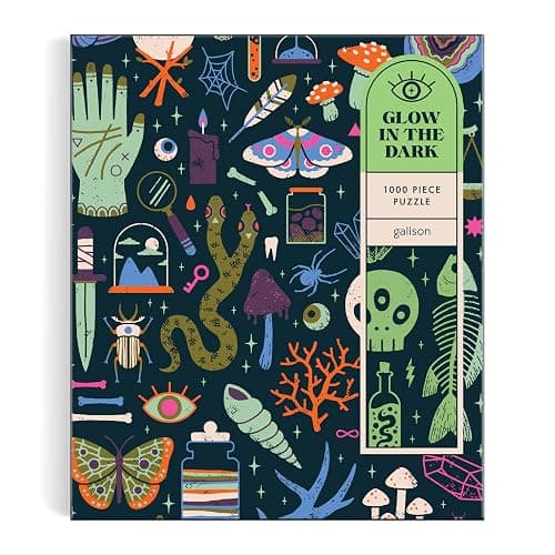 Galison Occult and Curious – 1000 Piece Glow in The Dark Jigsaw Puzzle Featuring an Eerie Collection of Creepy and Spooky Objects thumbnail 8