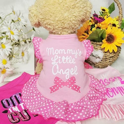 XPUDAC 4 Pieces Dog Dress Shirt Puppy Clothes for Small Girl Cute Doggie Dresses Summer Clothes Apparel for Dogs Cats (Pink Angel, Medium(8-11 lbs)) thumbnail 8