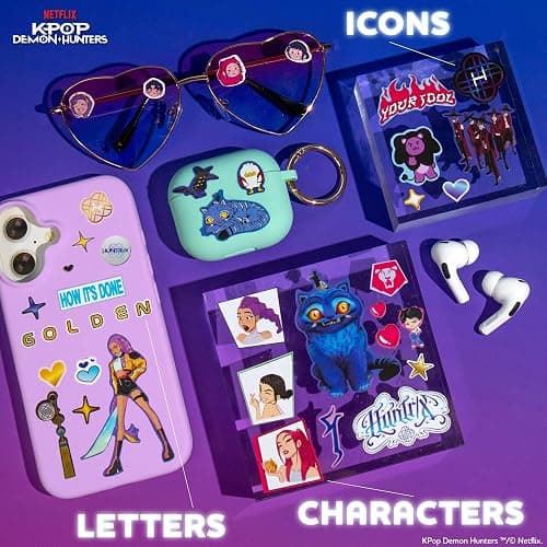 Netflix Kpop Demon Hunters Sticker Sheets Pack 1500+ Stickers for Kids, 20 Sheets with Letters, Characters & Scenes, Kawaii Stickers in Resealable Bag for Scrapbooking, Planners, Gifts for Girls thumbnail 5