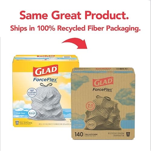 Glad ForceFlex Tall Kitchen Trash Bags, 13 Gallon, Fresh Clean, 140 Count (Package May Vary) thumbnail 2