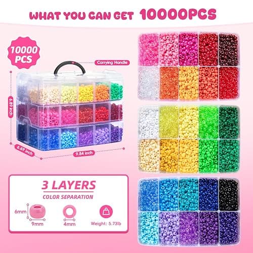 Simetufy 10000Pcs Pony Beads Bulk, 30 Colors Rainbow Kandi Beads for Hair Braiding Bracelet Making Kandi Jewelry Key Chains DIY Crafts Gifts Christmas Gifts (5.73lb, Stack Box) thumbnail 3