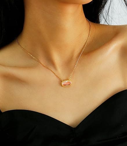 A Golden Cloud Birthstone Necklace for Women 14k Gold Plated Preppy Oval Stone Necklaces Trendy Zircon Pendant Necklaces Birthday Gifts for Women Mom Wife Friends thumbnail 2