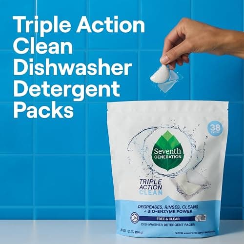 Seventh Generation Triple Action Clean Automatic Dishwasher Detergent Packs with Bio-Enzyme Power, Free & Clear, Fights 48-hour Stuck-on Food, 54 count thumbnail 6