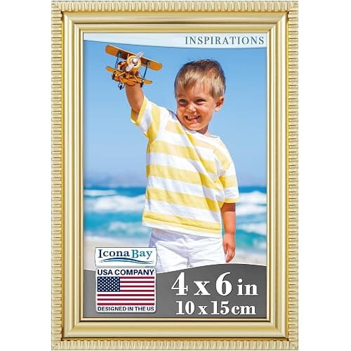 Icona Bay 4x6 Gold Picture Frame Beautifully Detailed Molding, Contemporary Picture Frame Set, Wall Mount or Table Top, Inspirations Collection - Image 1