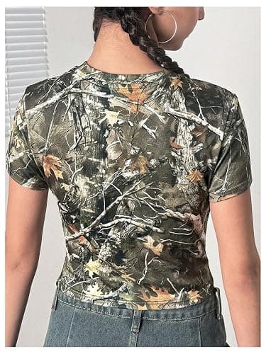 SOLY HUX Girl's Camo T Shirt Crew Neck Short Sleeve Tee Y2k Vintage Leaf Print Going Out Crop Tops thumbnail 2