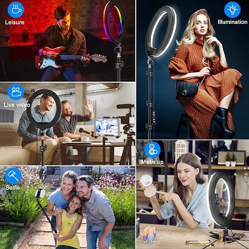 STALLY 10.2" Ring Light with Stand, 75" Tall Ring Light with Phone Holder and Wireless Remote, 12 Dimming Levels, 32 Color Modes Selfie Light Tripod for iPhone, Live Stream, Makeup, YouTube, TikTok thumbnail 8