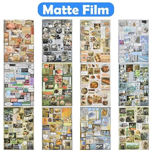 LATUMCO Japanese Retro Misty Rain Sticker Book- 30 Sheets Vintage Aesthetic Stickers, with Glitter, Matte & Glossy Finishes for Journaling, Scrapbooking, Phone Case & DIY Decoration（4x5.6 Inch） thumbnail 6