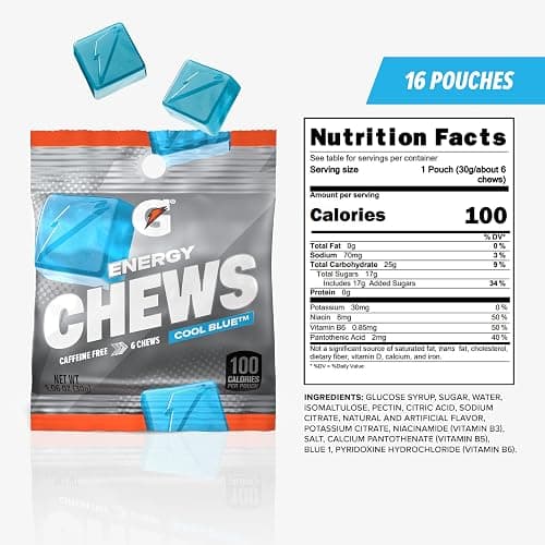 Gatorade Energy Chews, Cool Blue, Caffeine Free, B12, 1.06 oz - 100 Calorie Pouches, (16 Pack) thumbnail 2