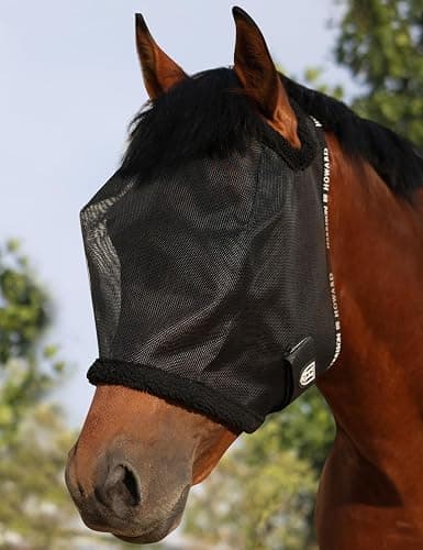9. Harrison Howard All Round Mesh Horse Fly Mask UV Protective with Fleece Padded Edging Black L - Image 1