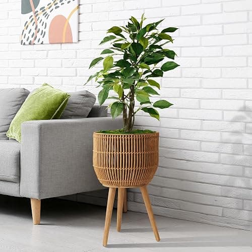 Casafield Indoor Planter with Stand, Natural Floor Planter with Wood Legs, Large Plant Pot Cover with Liner for Houseplants, Flower Pots and Trees thumbnail 2