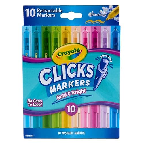 Crayola Clicks Retractable Markers - Bold (10ct), Essential Easter Basket Stuffers, Spring Craft Supplies, Gifts for Kids & Toddlers, No Dry Washable Markers for Kids - Image 1