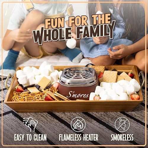 Nostalgia Tabletop Indoor Electric S'mores Maker - Smores Kit With Marshmallow Roasting Sticks and 4 Trays for Graham Crackers, Chocolate, and Marshmallows - Movie Night Supplies - Brown thumbnail 4