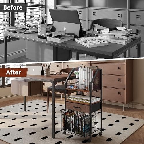 Homsorout Rolling File Cart with Wheels - Utility Storage Cart with Drawers for Office, Home, Classroom Organization, Rolling Cart for Books, Files, and Supplies thumbnail 7