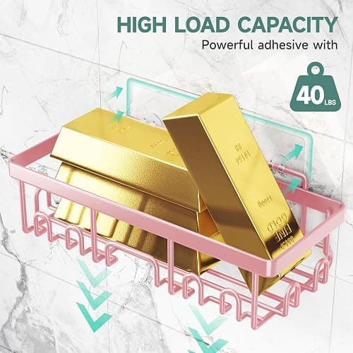 Veken Large Capacity Shower Caddy 6-Pack, No Drilling & Rustproof, Adhesive Shower Shelves with Soap Holder, Bathroom Organizers and Storage, Wall-Mounted Kitchen & Home Decor, Pink thumbnail 4