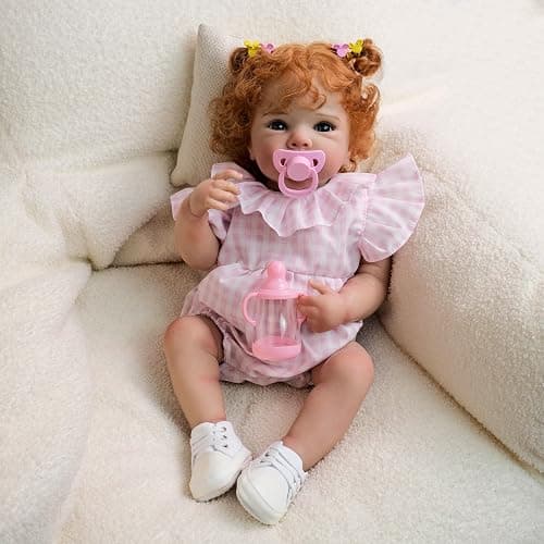 Anano Realistic Reborn Baby Dolls Bettie with Red Curly Hair, 18 Inch Life Size Lifelike Newborn Dolls Real Life Babies Soft Cloth Body for Kids Ages 3+ thumbnail 4
