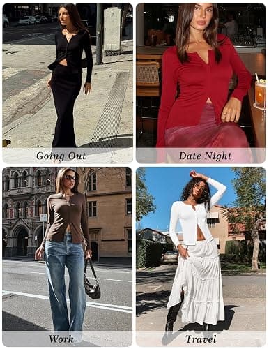 Gleenat Womens Ribbed Long Sleeve Button Down Up Shirts Lightweight Regular Length Cardigan Going Out Fall Tops XS-XL thumbnail 2