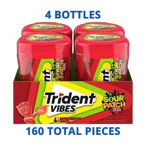 Trident Vibes SOUR PATCH KIDS Redberry Sugar-Free Chewing Gum, 4-40 Piece Bottles (160 Total Pieces) - Redberry - 40 Count (Pack of 4) thumbnail 4