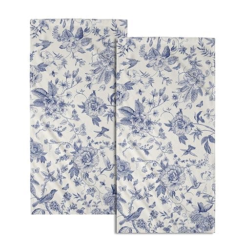 Giwawa Chinoiserie Flowers Hand Towels Blue Leaves Decorative Bath Towel Set of 2 Soft Absorbent Towel for Kitchen Guest Room Bathroom Gym Decor - Blue Chinoiserie Flower - Image 1