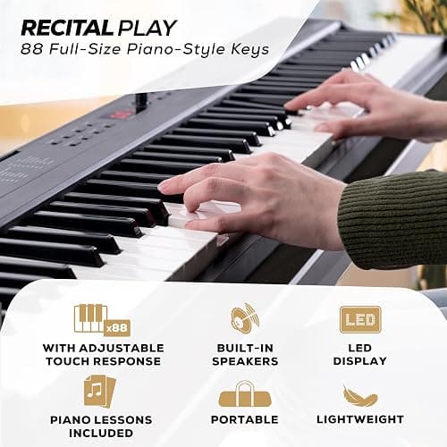 Alesis 88 Key Keyboard Piano with 480 Sounds, Speakers, USB MIDI, Sheet Music Tablet Rest, Power Adapter and Piano Lessons for Beginners thumbnail 2