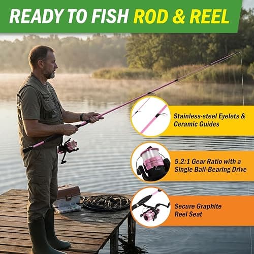 Fiberglass Fishing Pole - Strike Series 78-Inch Collapsible Rod and Spinning Reel Combo, EVA Handle, Pre-Spooled Reel, Fishing Gear for Catching Walleye, Bass, Trout, and More by Wakeman thumbnail 3