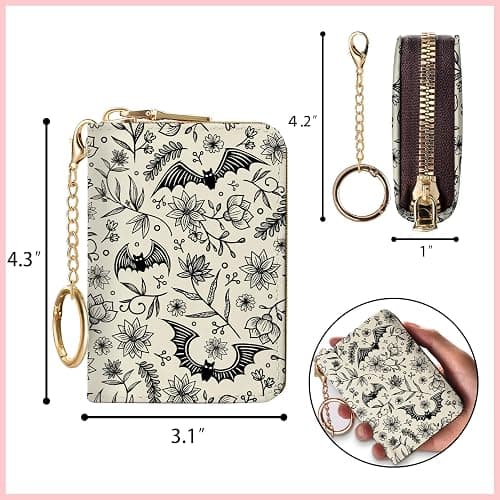 Blusabaca Goth Bat Credit Card Holder for Women, Gothic Floral Small RFID Wallet with Zipper, Card Keychain Wallet, Leather Wallet Card Case, Business Accordion Wallet Gift thumbnail 2