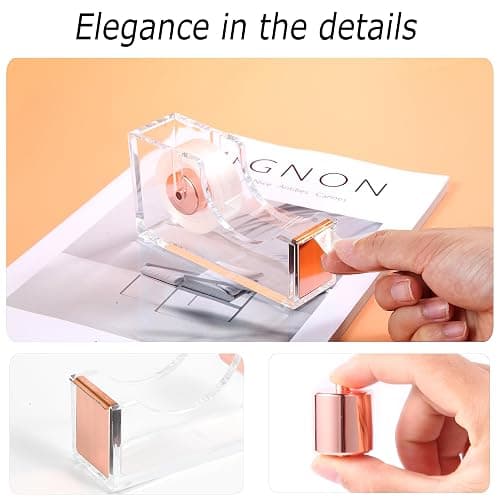 Famassi Rose Gold Desk Accessories，Office Supplies Set Acrylic Stapler Set Staple Remover, Tape Holder, 2 Ballpoint Pen, Scissor, Binder/Paper Clips and 1000pcs Staples. thumbnail 5