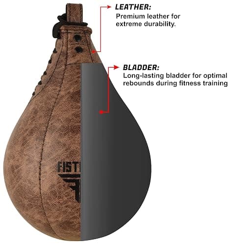 FISTRAGE Speed Ball Boxing Bag Leather MMA Muay Thai Training Punching Dodge Striking Kit with Free Hanging Swivel Workout Speedball Kicking Platform Equipment (Black) thumbnail 4