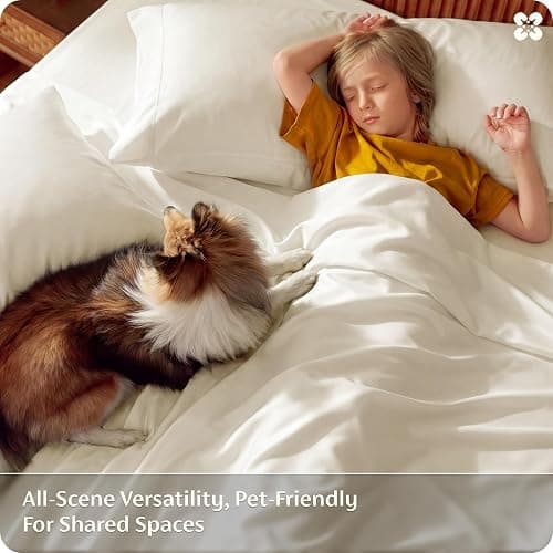 Bedsure PureWoven 100% Rayon Derived from Bamboo, Queen Sheets, 4 Pieces | Cooling Sheets for Hot Sleepers, Breathable & Silky Soft, 16" Deep Pocket, Hotel Luxury Bedding, Ivory thumbnail 6