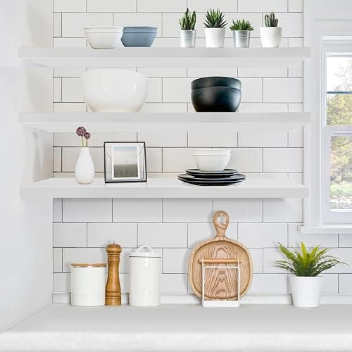 Sorbus Floating Shelves for Wall Storage (35 Inch, 3 Pack, White) | Clean display for home accents, books and collectibles; hidden brackets suit bathrooms, bedrooms and kitchens. thumbnail 2