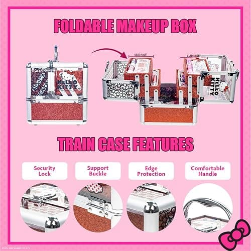 Hello Kitty Train Case Cosmetic Makeup Set Includes Lip Gloss, Eye Shimmer, Nail Polish, Hair Accessories & More! For Girls, Ages 6+ Perfect for Parties & Makeovers by Townley Girl thumbnail 7