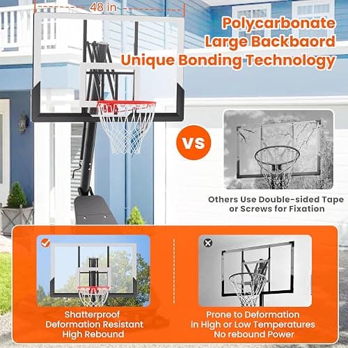 Feelwin Basketball Hoop Outdoor System with 10ft Height Adjustable, 45/48in Steel Frame Backboard Basketball Goal Court System, Portable Hoop for Youth and Adults in Driveway Backyard Pool Play thumbnail 4