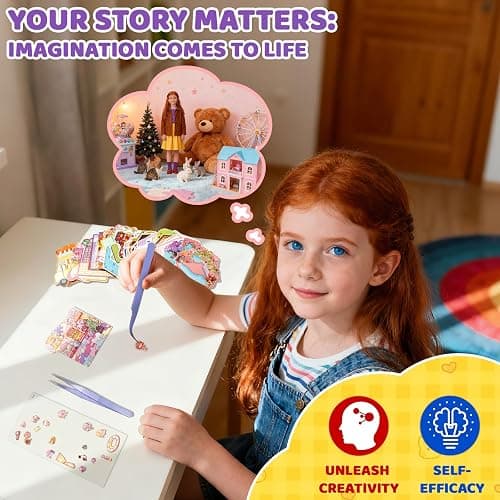 QEF 50 Sets 3D Sticker Scene, 100 Pcs Cute Kawaii Stickers, DIY Scene Sticker Book for Kids and Adults, Make Your Own House Room, Creative Stress Relief Activity Gift thumbnail 6