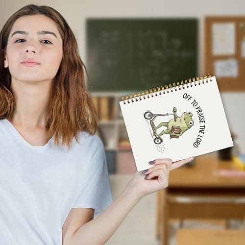 OJMFHEGEE Funny Christian Frog Spiral Notebook 5.5x8.3 in, Off To Praise The Lord Frog Hardcover Notebook Journal Gifts for Women Men, Bible Prayer Journal for Women Men thumbnail 6