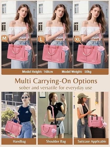 BESBESME Canvas Tote Bag for Women with Zipper, Work Laptop Purse with Compartments & Luggage Sleeve, Adjustable Strap thumbnail 2