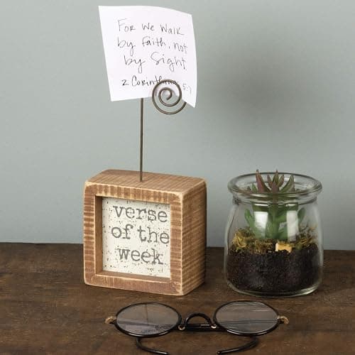 Primitives by Kathy Wooden Inset Photo Holder Block, 3x3 Inch | Verse of The Week Distressed Picture Stand with Top Spiral Wire | Christian Religious Gift thumbnail 2