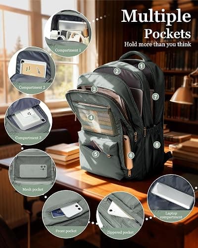 WEPOET Cute High School Backpack for Women Men, Large Capacity Middle School Bag, Lightweight Bookbag for Teens Boys Girls, Waterproof College Backpack with lots of Pockets, Green thumbnail 5