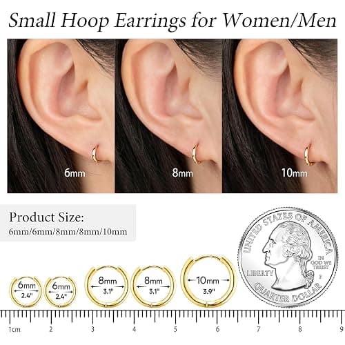 Gokeey 316L Surgical Stainless Steel Small Gold Silver Hoop Earrings for Women Men,Hypoallergenic Cartilage Helix Earrings for Sensitive Ears,Cute Conch Rook Tiny Huggie Hoops Earring Set for Multiple Piercing Jewelry Gift 6mm-12mm thumbnail 2