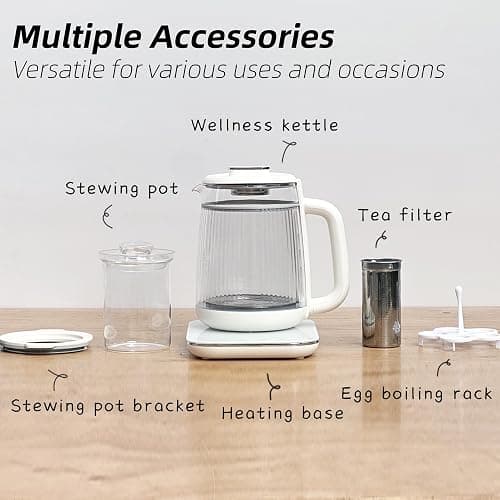 Health Pot, 1.5L Double-Layer Glass Electric Kettle with Stew Pot, 9-in-1 Multi-Function Tea Maker for Soup, Porridge, Herbal Tea, Stainless Steel Base, Glass Touch Panel, Programmable thumbnail 7