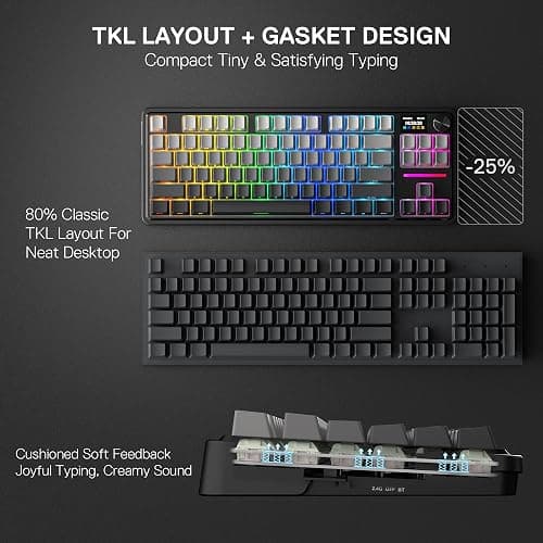 Redragon K743 PRO GB 80% Gasket RGB Gaming Keyboard Hype 1.14’’ TFT Screen & Knob, 84 Keys Mechanical Keyboard, 5-Layer Noise Dampening, Hot-Swap South-Facing Socket, Gradient PBT Keycaps, US LAYOUT thumbnail 7