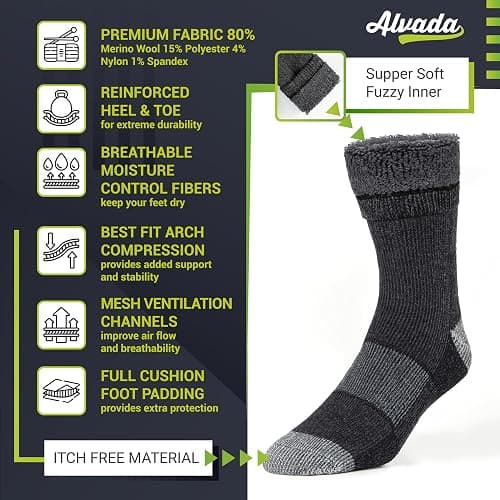 Alvada Warm Thermal Wool Socks for Winter Moisture Wicking and Breathable Cozy Boot Socks thumbnail 3