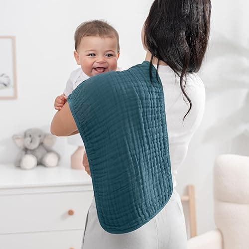 Comfy Cubs Muslin Burp Cloths 20" x 10", Pack of 10 - Large, 6-Layer, Ultra Absorbent 100% Cotton for Baby Drool and Messes - Soft, Safe & Gentle Baby Burp Cloths for Boys & Girls - Neptune thumbnail 3