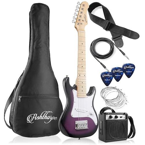 Ashthorpe 30-inch Beginner Electric Guitar Kit with Amplifier (Purple), Basic Starter Package w/Gig Bag, Strings, Strap, Picks - Image 1