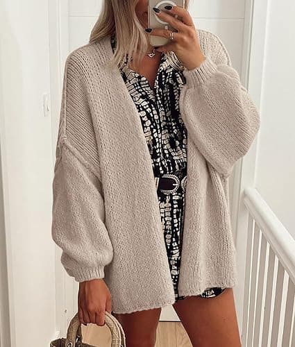 PRETTYGARDEN Womens Open Front Oversized Cardigan Sweaters | Soft Chunky Knit, Baggy Loose Fit, Long Lantern Sleeve Lightweight Sweater, Casual Daily Going Out, Fall Winter Outfits thumbnail 4
