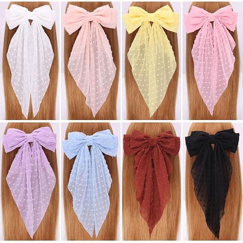 MRJ 4Pcs Chiffon Hair Bows for Women Big French Bows Hair Clips for Girls Hair Accessories Barrettes Metal Clips Bowknot Aesthetic thumbnail 7