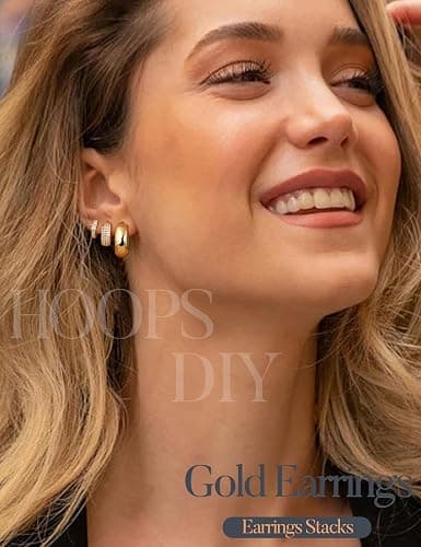 LOLIAS Small Chunky Gold Hoop Earrings for Women Hypoallergenic Gold Silver Hoops for Sensitive Ears Non Tarnish 14K Gold Filled Huggie Hoop Earring Stacks for Multiple Piercing Lightweight 3Pairs - Chunky-14K Gold Plated thumbnail 2